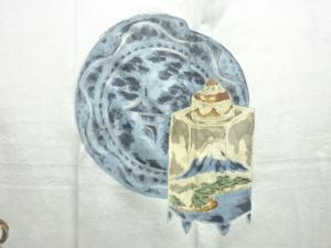 アンティーク　茶道具模様肩裏ひげ紬男物羽織